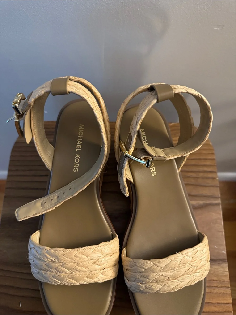 Women's Beige Braided Platform Sandals - Michael Kors